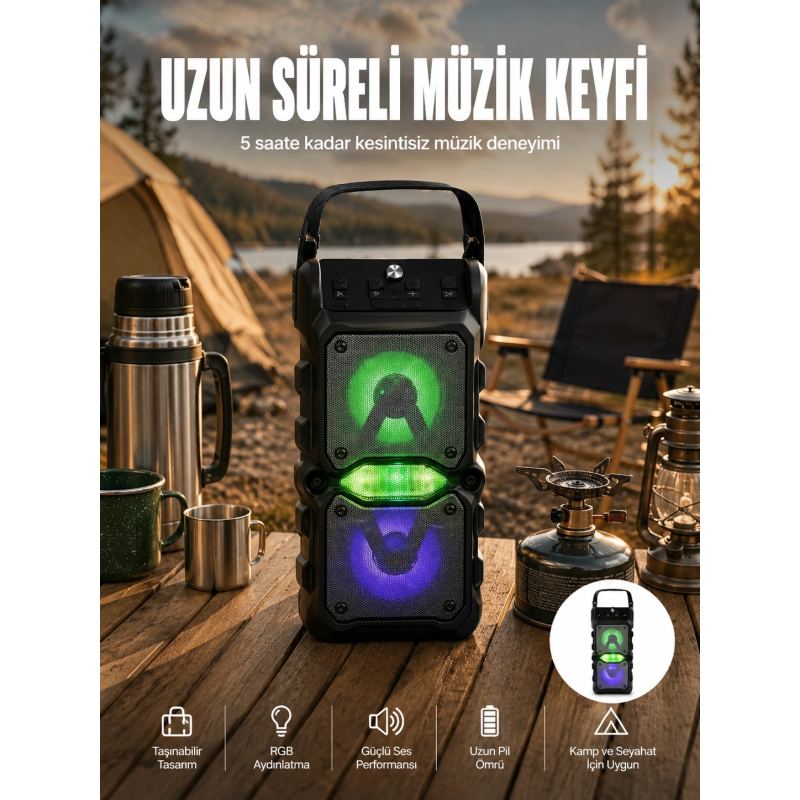 Taşınabilir Kablosuz Bluetooth Hoparlör Uzun Pil Ömrü Led Işıklı Yeni Nesil Taşınabilir Kablosuz Bluetooth Hoparlör Uzun Pil Ömrü Led Işıklı Yeni Nesil
