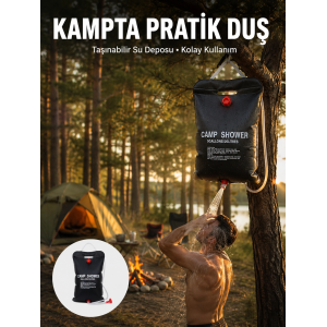 Taşınabilir Kamp Duşu Solar Isıtmalı 20 Litre Su Kapasiteli Hijyen Çözümü Yeni Nesil