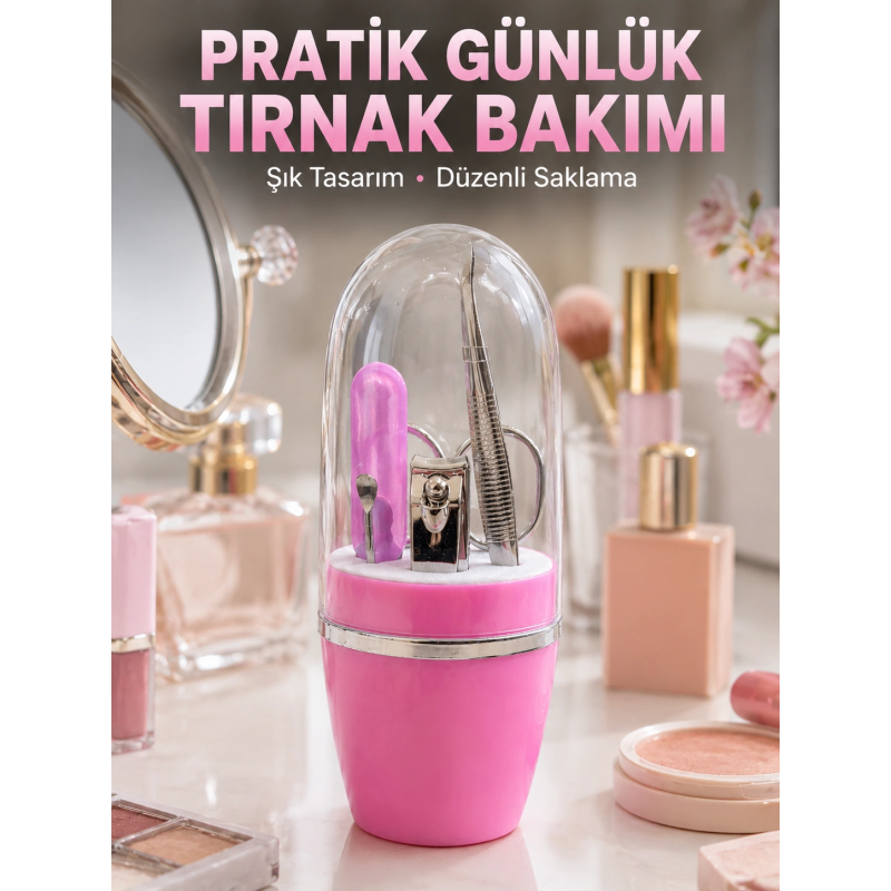 Taşınabilir Manikür Seti Pembe Tırnak Bakım Ve Kişisel Bakım Kiti Taşınabilir Manikür Seti Pembe Tırnak Bakım Ve Kişisel Bakım Kiti