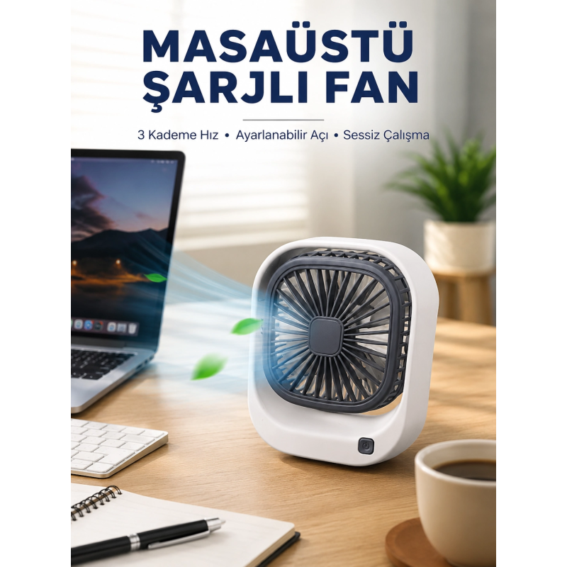 Taşınabilir Masaüstü Fan Ayarlanabilir Açılı Şarjlı Tasarım Taşınabilir Masaüstü Fan Ayarlanabilir Açılı Şarjlı Tasarım