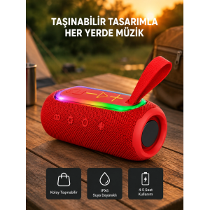 Taşınabilir Mini Bluetooth Hoparlör Güçlü Ses Ve Şık Kırmızı Tasarım