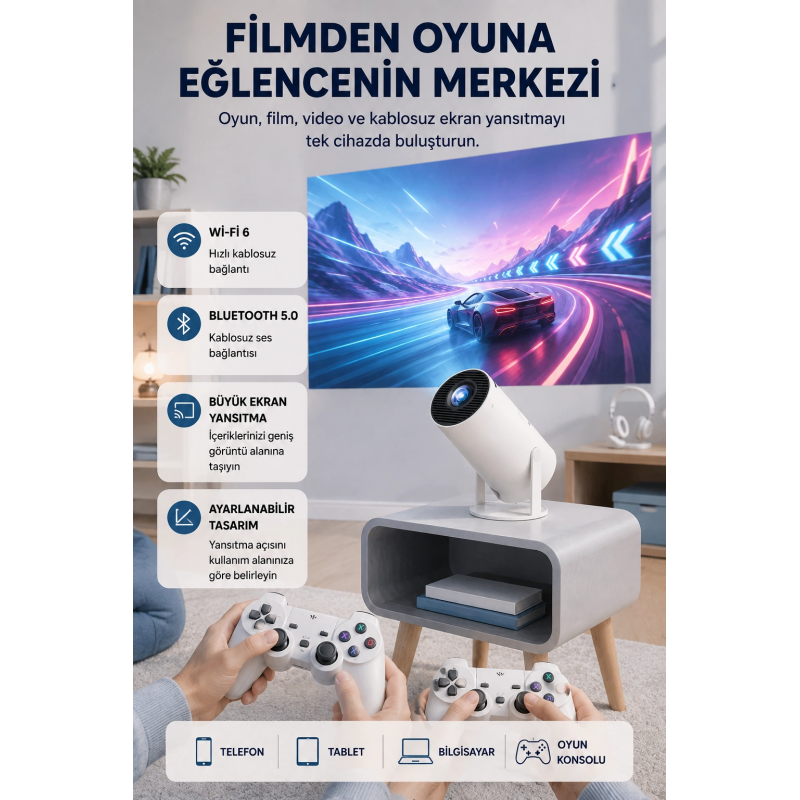 Taşınabilir Projeksiyon Cihazı 4k Destekli Wi-fi Kablosuz Ekran Yansıtma Taşınabilir Projeksiyon Cihazı 4k Destekli Wi-fi Kablosuz Ekran Yansıtma
