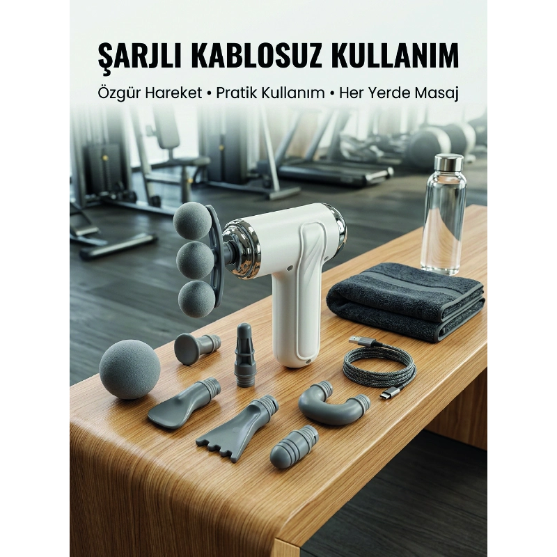Taşınabilir Şarjlı Kas Masaj Tabancası Derin Doku Masajı İçin 8 Başlıklı Profesyonel Cihaz Taşınabilir Şarjlı Kas Masaj Tabancası Derin Doku Masajı İçin 8 Başlıklı Profesyonel Cihaz