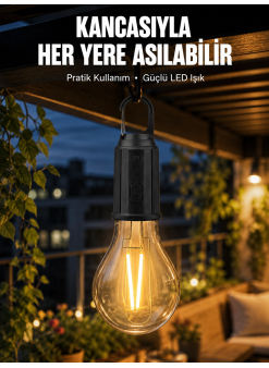 Taşınabilir Şarjlı Led Ampul Askılı Lamba Kamp Bahçe Lambası