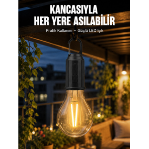 Taşınabilir Şarjlı Led Ampul Askılı Lamba Kamp Bahçe Lambası