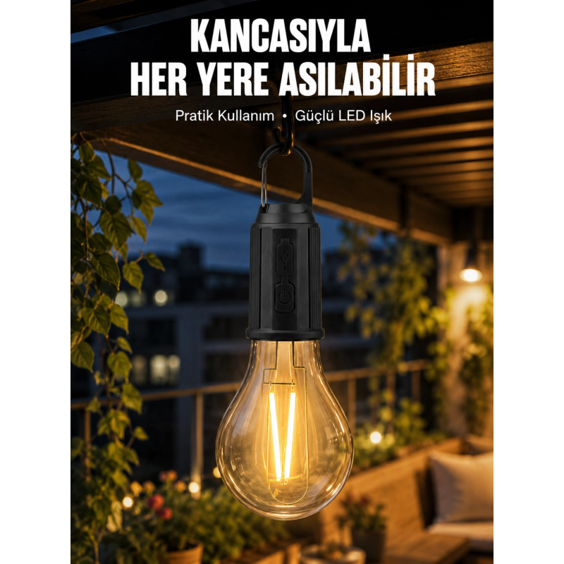 Taşınabilir Şarjlı Led Ampul Askılı Lamba Kamp Bahçe Lambası Taşınabilir Şarjlı Led Ampul Askılı Lamba Kamp Bahçe Lambası
