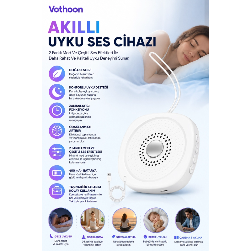 Taşınabilir Şarjlı Uyku Ses Cihazı 2 Farklı Mod Rahatlatıcı Doğa Sesleri Ve Uyku Desteği Taşınabilir Şarjlı Uyku Ses Cihazı 2 Farklı Mod Rahatlatıcı Doğa Sesleri Ve Uyku Desteği