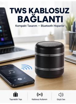 Taşınabilir Silindir Tasarım Bluetooth 5.0 Hoparlör Yüksek Bas Performanslı Yeni Nesil