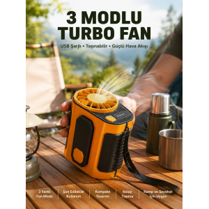 Taşınabilir Usb Şarjlı Turbo Fan – 3 Modlu Soğutma, Hafif & Kompakt