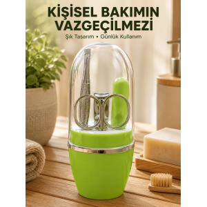 Taşınabilir Yeşil Manikür Seti Kapsüllü Kişisel Bakım Çantası