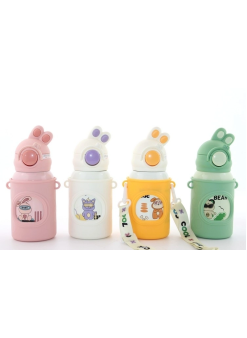 Tavşan Kulaklı Pipetli Çocuk Termosu - 500 Ml Paslanmaz Çelik Suluk Alk2309