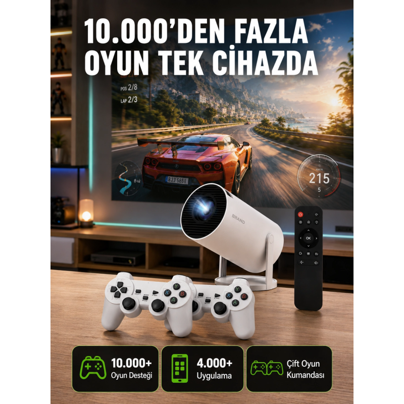 Tçift Kollu Tasarımlı Kablosuz Projeksiyon – 4k, 10.000 Oyun Ve Smart App Desteği Yeni Nesil Tçift Kollu Tasarımlı Kablosuz Projeksiyon – 4k, 10.000 Oyun Ve Smart App Desteği Yeni Nesil