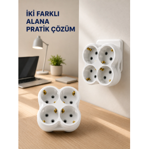 Tek Prizi 4’lü Yapan Priz Adaptörü Direkt Prize Takılan Çoklayıcı 2 Adet Set