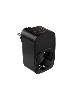 Tekli Yüksek Voltaj Korumalı Duvar Prizi 2x Type-c 1x Usb Çıkışlı Priz Grup Priz Çoğaltıcı Siyah