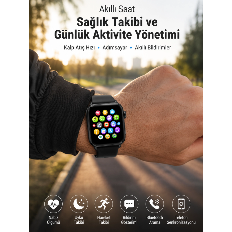 Telefon Görüşmesi Destekli, Nabız Ölçümü Ve Uyku Analizi Özelliklerine Sahip Akıllı Saat Telefon Görüşmesi Destekli, Nabız Ölçümü Ve Uyku Analizi Özelliklerine Sahip Akıllı Saat