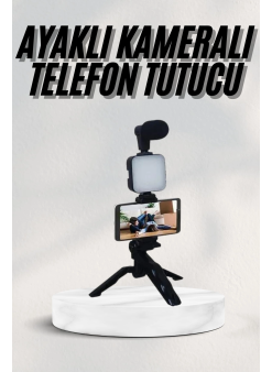 Telefon Tutucu Led Işıklı Kumandalı Mikrofon Telefon Vlog Video Kayıt