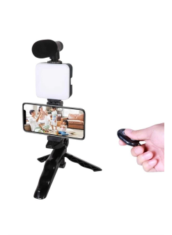Telefon Tutucu Led Işıklı Kumandalı Mikrofon Telefon Vlog Video Kayıt