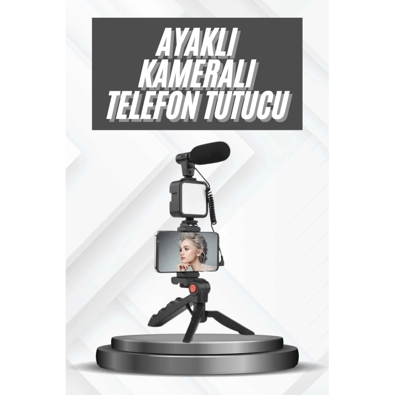 Telefon Tutucu Mikrofonlu Işıklı Youtuber Video Kayıt Telefon Tutucu Mikrofonlu Işıklı Youtuber Video Kayıt