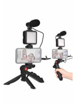 Telefon Tutucu Mini Mikrofonlu Tripod Vlog Çekim Video