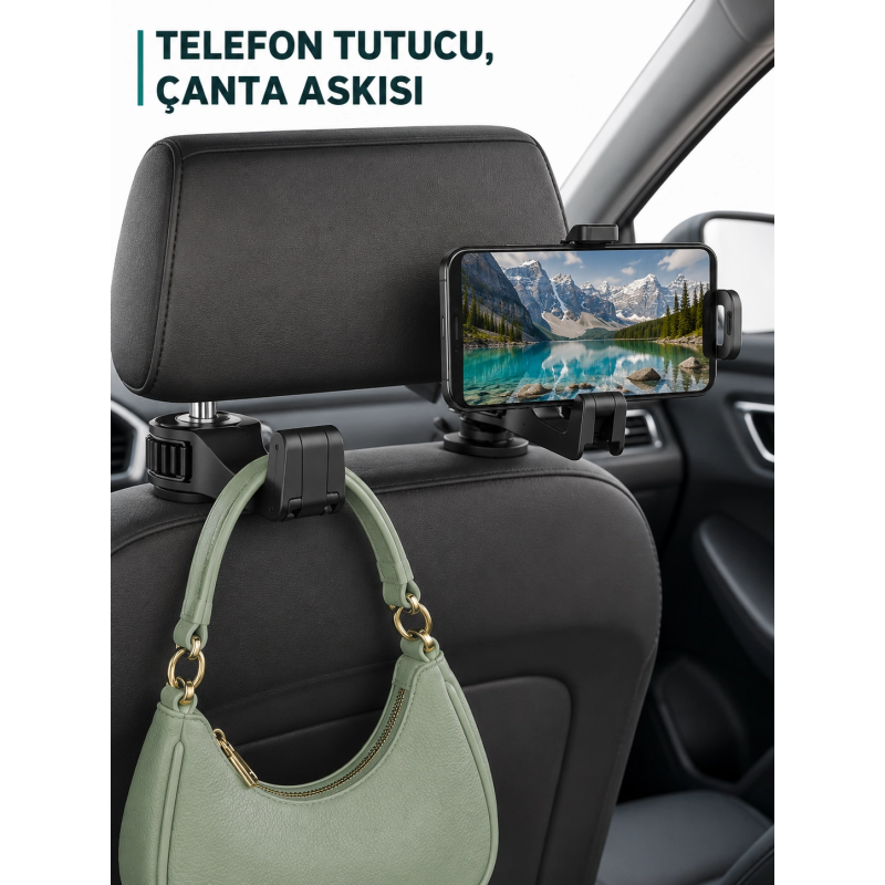 Telefon Tutucu Özellikli Araç İçi Çanta Askısı Telefon Tutucu Özellikli Araç İçi Çanta Askısı
