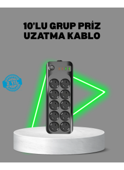 Termal Akım Korumalı 10’lu Grup Priz Usb Type-c Hızlı Şarj 2500w 2m Kablo