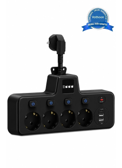 Termal Akım Korumalı 4’lü Duvar Tipi Priz 2x Usb 2x Type-c Çıkışlı Grup Priz Çoğaltıcı Siyah (2500w)