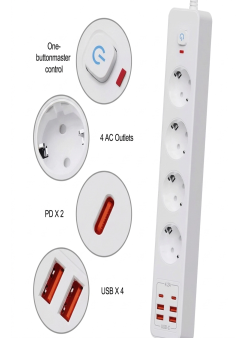 Termal Akım Korumalı 4’lü Priz 4x Usb 2x Type-c Çıkışlı Grup Priz Çoğaltıcı (3500w)