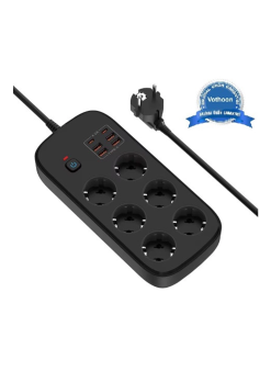 Termal Akım Korumalı 6’lü Priz 4x Usb 2x Type-c Çıkışlı Grup Priz Çoğaltıcı (3500w) Siyah
