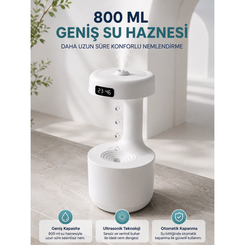 Ters Akan Su Damlası Nemlendirici 800 Ml Sessiz Ultrasonik Oda Nemlendirici Ters Akan Su Damlası Nemlendirici 800 Ml Sessiz Ultrasonik Oda Nemlendirici