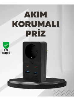 Tip Akım Koruma Prizi 10a 2500w Usb Type C Destekli