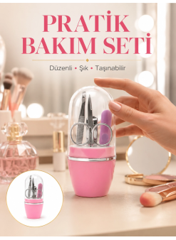 Tırnak Bakım Manikür Pedikür Seti 4 Parça Pembe Ev Ve Seyahat Uyumlu Yeni Nesil