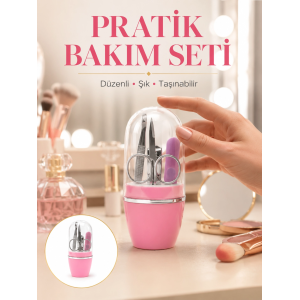 Tırnak Bakım Manikür Pedikür Seti 4 Parça Pembe Ev Ve Seyahat Uyumlu Yeni Nesil
