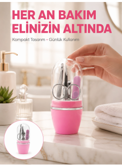 Tırnak Bakım Manikür Pedikür Seti 4 Parça Pembe Pratik Günlük Kullanım Yeni Nesil