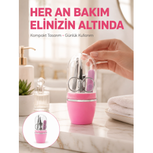 Tırnak Bakım Manikür Pedikür Seti 4 Parça Pembe Pratik Günlük Kullanım Yeni Nesil