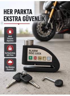 Titreşim Sensörlü Alarmlı Motosiklet Disk Kilidi 14mm Çelik Çift Kilitleme