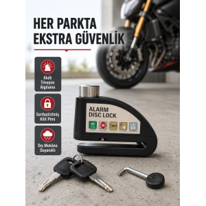 Titreşim Sensörlü Alarmlı Motosiklet Disk Kilidi 14mm Çelik Çift Kilitleme