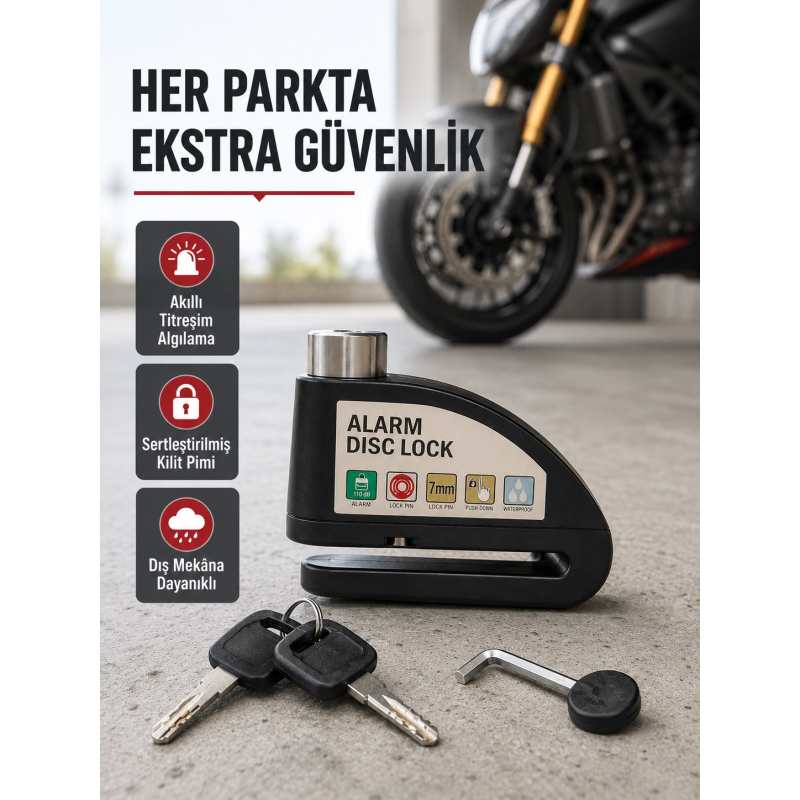 Titreşim Sensörlü Alarmlı Motosiklet Disk Kilidi 14mm Çelik Çift Kilitleme Titreşim Sensörlü Alarmlı Motosiklet Disk Kilidi 14mm Çelik Çift Kilitleme