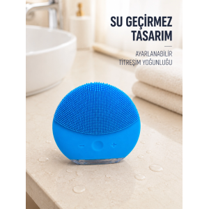 Titreşimli Silikon Yüz Temizleme Cihazı Mavi Şarjlı Cilt Bakım Fırçası