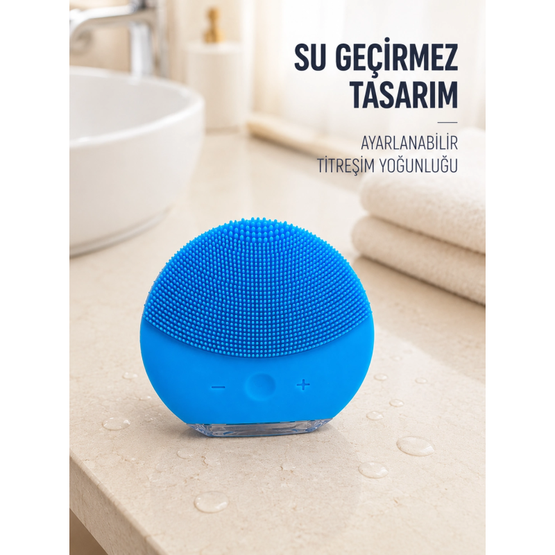 Titreşimli Silikon Yüz Temizleme Cihazı Mavi Şarjlı Cilt Bakım Fırçası Titreşimli Silikon Yüz Temizleme Cihazı Mavi Şarjlı Cilt Bakım Fırçası