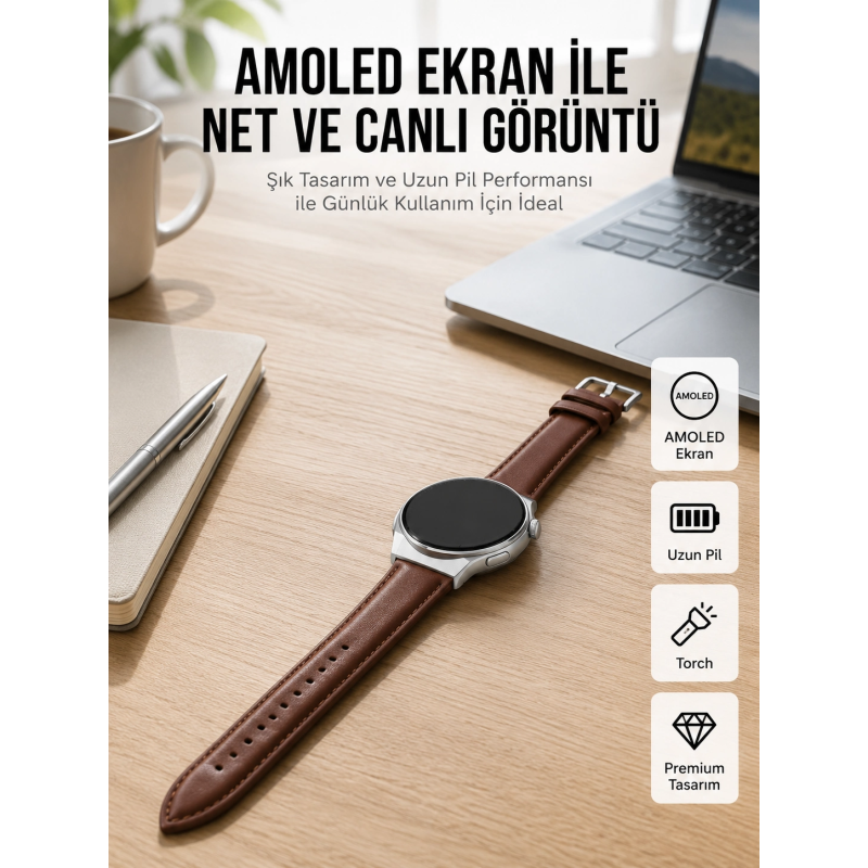 Torch Özellikli Amoled Ekranlı Akıllı Saat Uzun Pil Yeni Nesil Torch Özellikli Amoled Ekranlı Akıllı Saat Uzun Pil Yeni Nesil