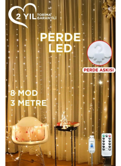 Torima Lw-7 300 Ledli 10 Sarkıt Perde Led Işık, 8 Modlu Uzaktan Kumandalı, 3x3 Metre Peri Telli Led