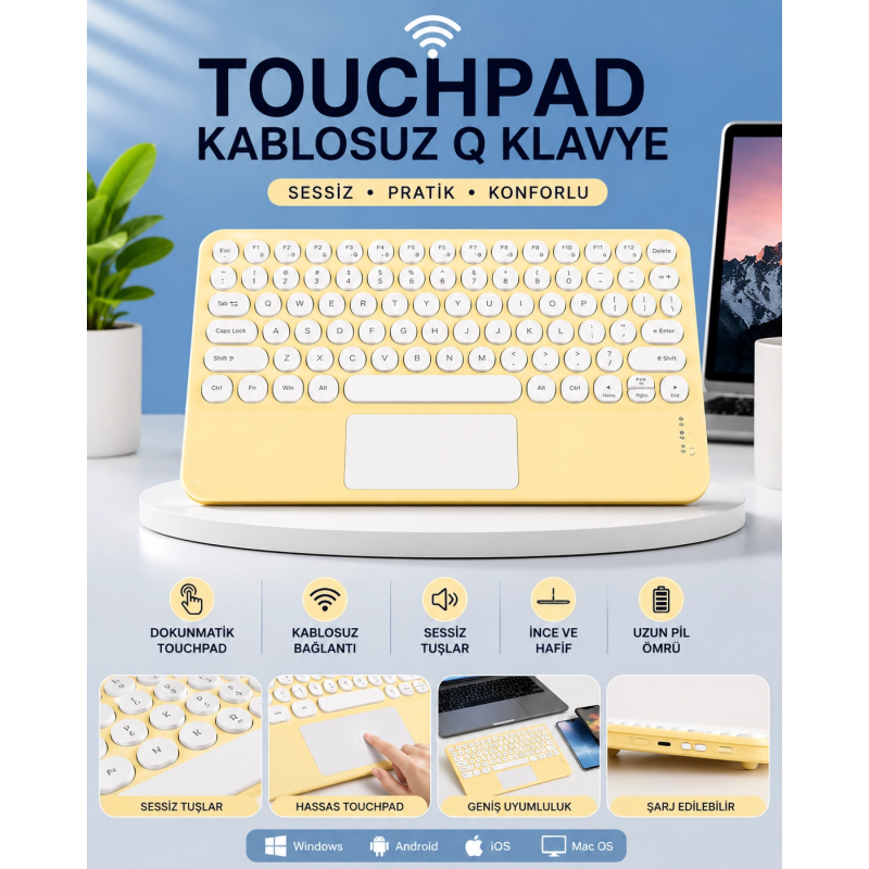 Touchpad Tüm Cihazlara Uyumlu Bluetooth Klavye Touchpad Slim Kablosuz Wifi Q Klavye Touchpad Tüm Cihazlara Uyumlu Bluetooth Klavye Touchpad Slim Kablosuz Wifi Q Klavye
