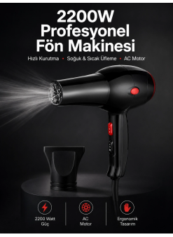 Tüm Saç Tiplerine Uygun, İki Kademeli Hız Ayarlı Fön Makinesi