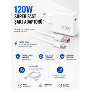 Turbo 120w Hızlı Şarj Cihazı Type-c Kablolu