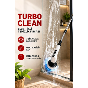 Turbo Clean Elektrikli Temizlik Fırçası 7 Başlıklı Kablosuz Şarjlı Döner Fırça