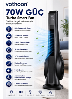 Turbo Smart Akıllı Fan Led Ekranlı Kumandalı 90° Hareketli Serinletici Soğutucu Kule Tipi Vantilatör