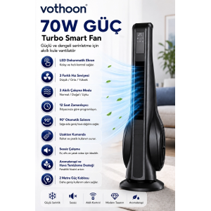 Turbo Smart Akıllı Fan Led Ekranlı Kumandalı 90° Hareketli Serinletici Soğutucu Kule Tipi Vantilatör