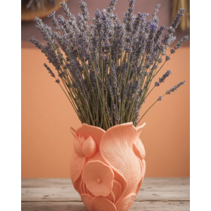 Turuncu Çiçek Desenli 3d Dekoratif Vazo Modern Masaüstü Aksesuar