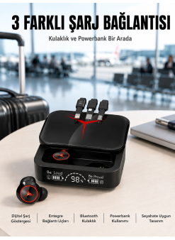 Tws Powerbank Kutulu Dijital Göstergeli Bluetooth Kulaklık Kablosuz Kulakiçi Kulaklık Yeni Nesil