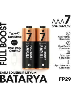 Type-c Şarjlı 800mwh 1.5v Şarj Edilebilir 2’li Aaa İnce Pil - Lityum Iyon Batarya